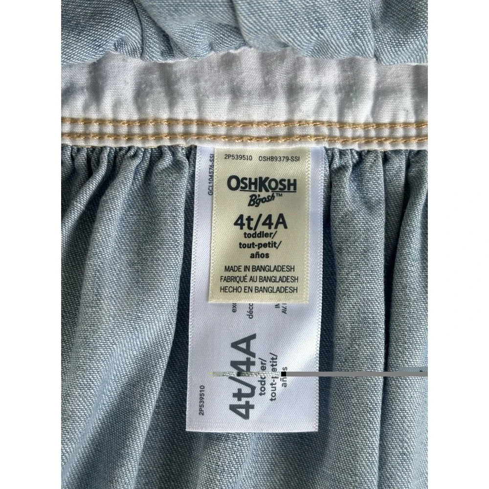 OshKosh B'gosh Girls 4T Denim Overall Jumper Dress Floral Pocket & Straps
